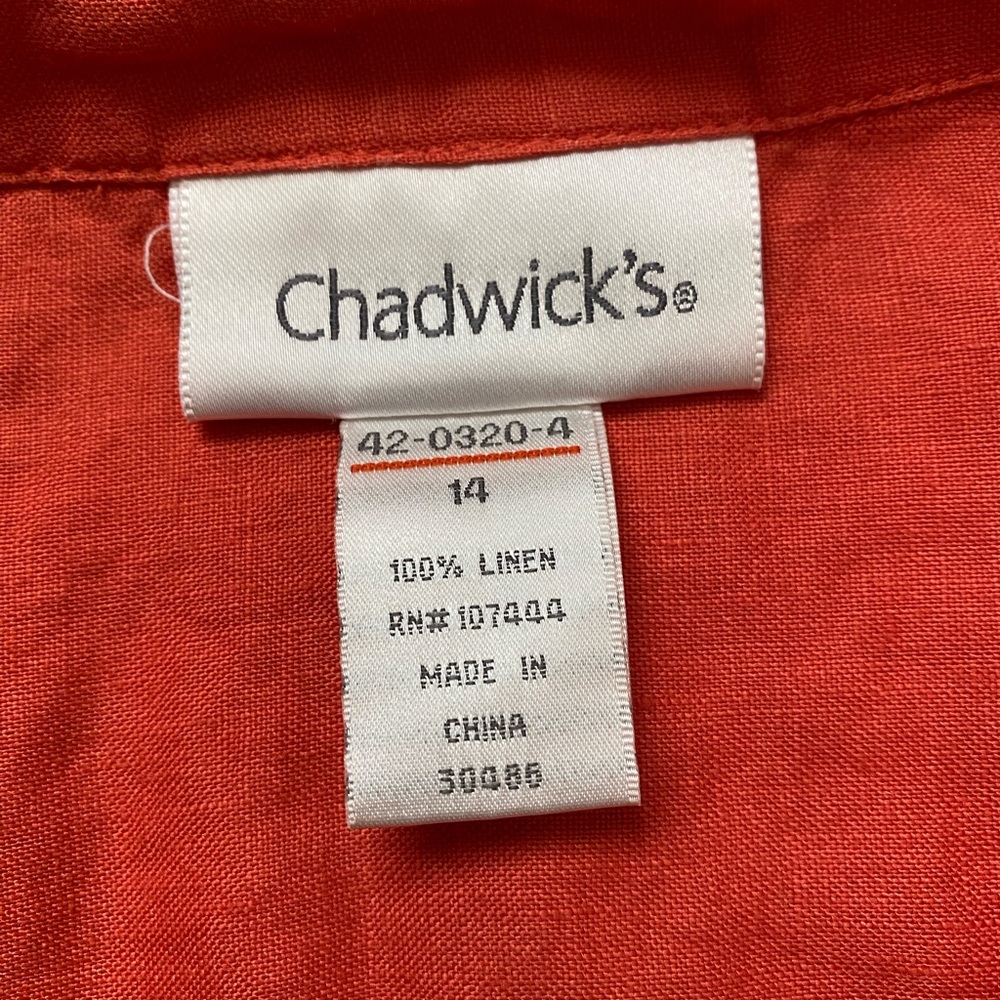 CHADWICK’S | 100% Linen Coral Button Down Shirt Size 14 - Picture 10 of 10